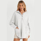 Dollie White Patchwork Side Pockets Oversized Henley Hoodie