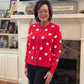 Allie Red Polka Dot Button Front Long Sleeve Sweater Cardigan