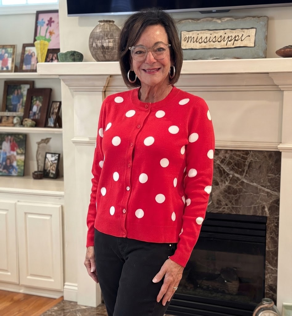 Allie Red Polka Dot Button Front Long Sleeve Sweater Cardigan