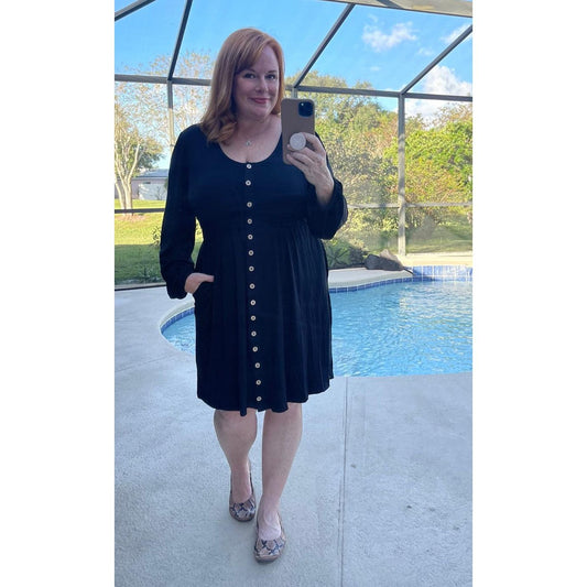 RTS Kate Black Button Up High Waist Long Sleeve Dress
