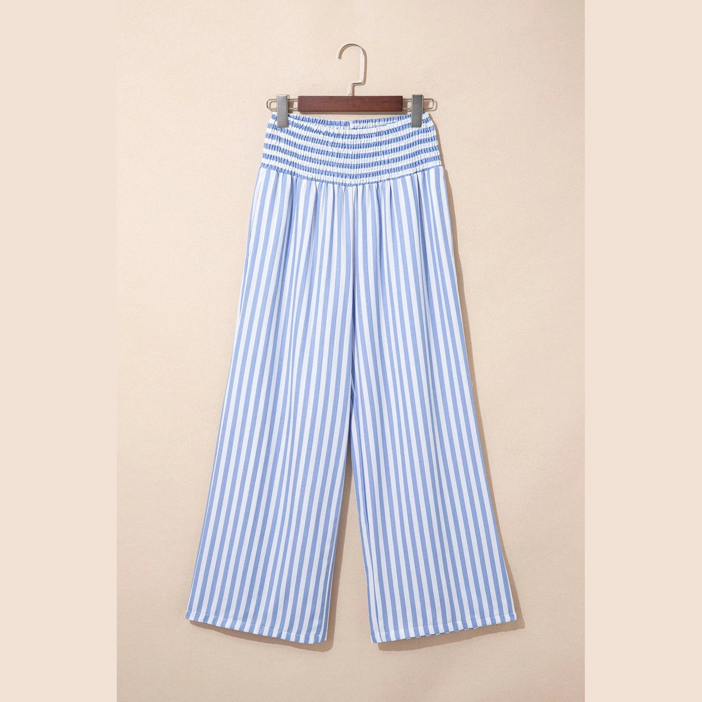 Lashandra Sky Blue Stripe Shirred High Waist Loose Pants