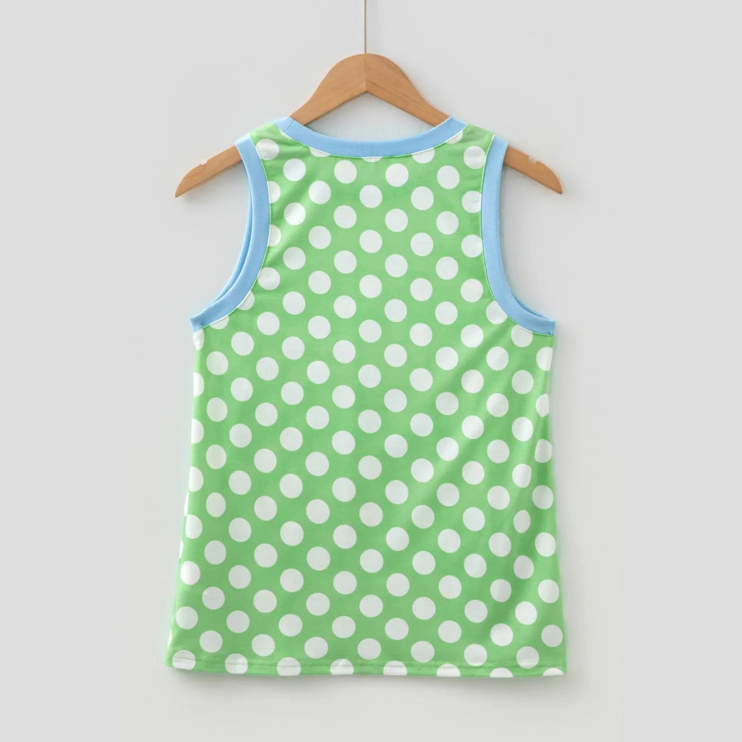 Lexia Green Polka Dot Contrast Trim Round Neck Loose Tank Top