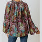 Jenna Multicolor Vibrant Floral Tie V Neck Puff Sleeve Blouse