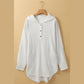 Dollie White Patchwork Side Pockets Oversized Henley Hoodie