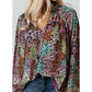 Jenna Multicolor Vibrant Floral Tie V Neck Puff Sleeve Blouse