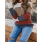 June Rust Color Block Knitted O-neck Pullover Sweater