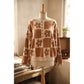 Gloria Brown Flower Plaid Henley Baggy Sweater