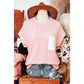 Noelle Pink Corded Knit Color Block Pocketed Crew Neck T Shirt