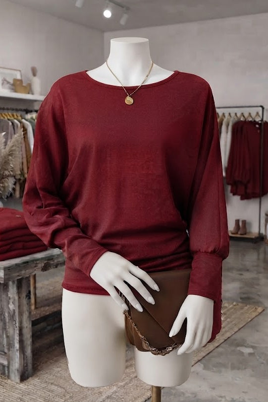 Chrystal Red Extended Cuffs Long Sleeve Top