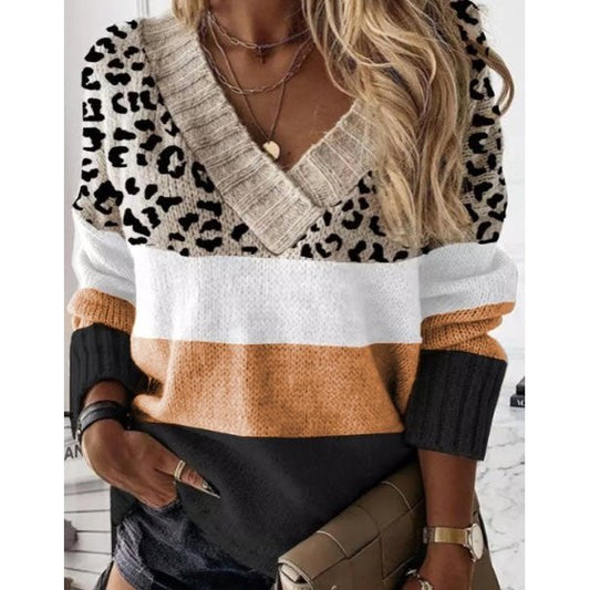 Dezi Leopard Color Block Long Sleeve Sweater