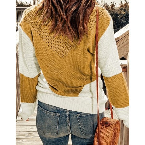 Brooklyn Mustard Two-Tone Chevron Pullover Sweater