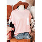 Noelle Pink Corded Knit Color Block Pocketed Crew Neck T Shirt