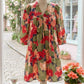 Charlene Green Floral Print Frilled Collar V Neck Half Sleeve Mini Dress