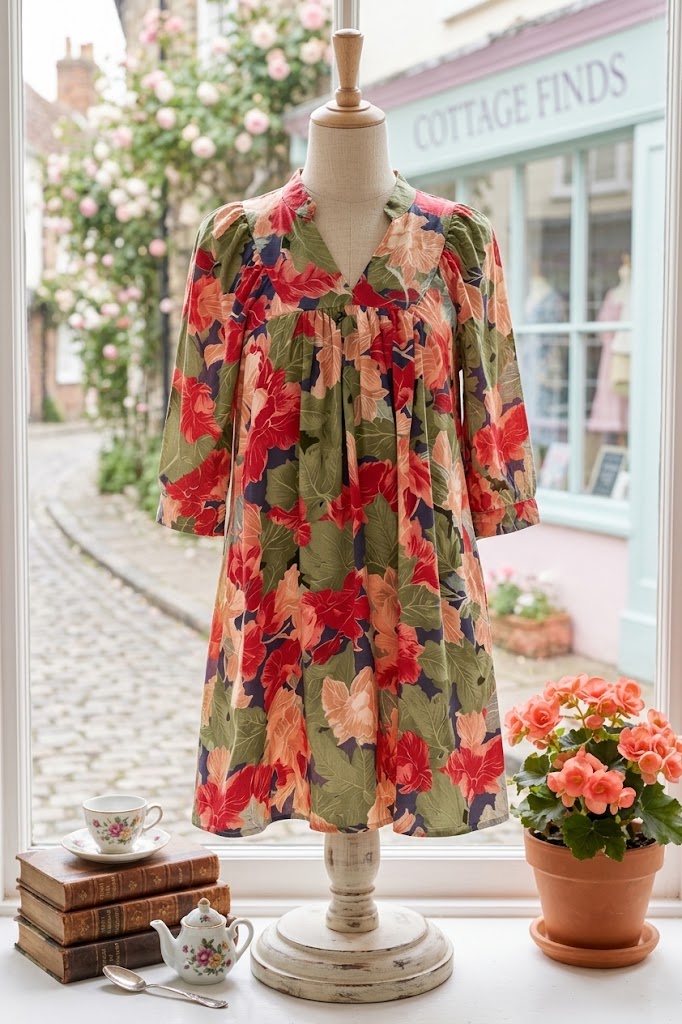 Charlene Green Floral Print Frilled Collar V Neck Half Sleeve Mini Dress
