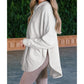 Dollie White Patchwork Side Pockets Oversized Henley Hoodie