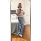 Willow Beau Blue Contrast Stripe Frayed Side Panel Patchwork Shift Jeans