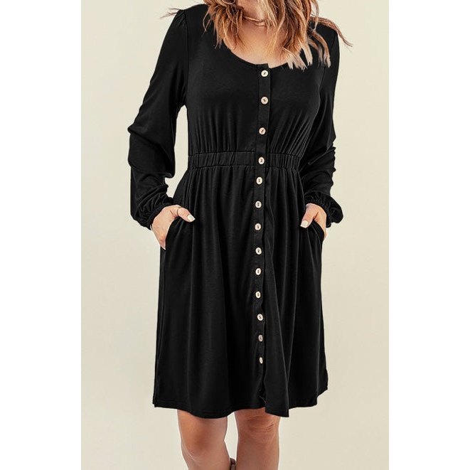 RTS Kate Black Button Up High Waist Long Sleeve Dress