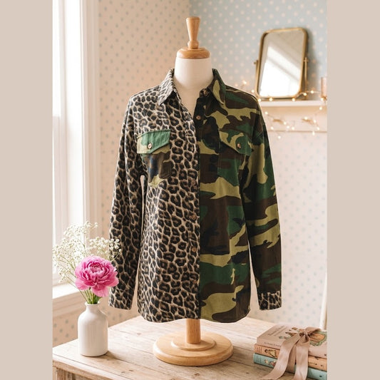 Sorsha Leopard Camo Patchwork Oversize Shacket