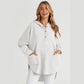 Dollie White Patchwork Side Pockets Oversized Henley Hoodie