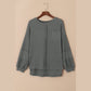 Desarae Grey Exposed Seam Patchwork Bubble Sleeve Waffle Knit Top