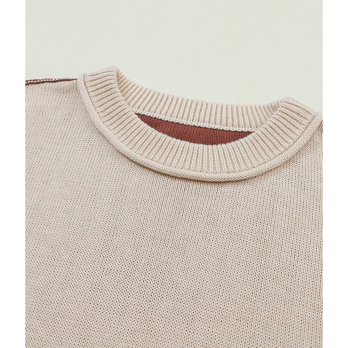 Junee Coffee Colorblock Bishop Sleeve Ribbed Trim Sweater