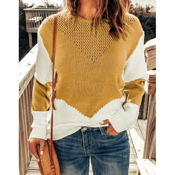 Brooklyn Mustard Two-Tone Chevron Pullover Sweater