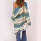 Henrietta Green Striped Color Block Hollowed Knit Cardigan