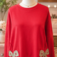 Sonda Fiery Red Floral Bow Patched Exposed Seam Patchwork Slit Baggy Sweatshirt
