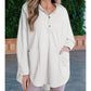 Dollie White Patchwork Side Pockets Oversized Henley Hoodie