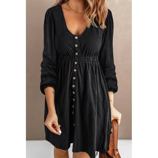 RTS Kate Black Button Up High Waist Long Sleeve Dress