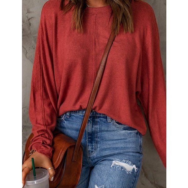 Taylyn Red Patchwork Long Sleeve Top  - Sizes S to 3X