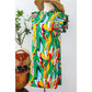 AJ Green Abstract Print Frilled Neck Ruffled Sleeve Mini Dress