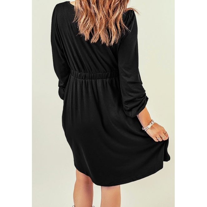 RTS Kate Black Button Up High Waist Long Sleeve Dress