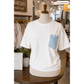 Jeanann White Color Block Chest Pocket Patched Casual Short Sleeve Top