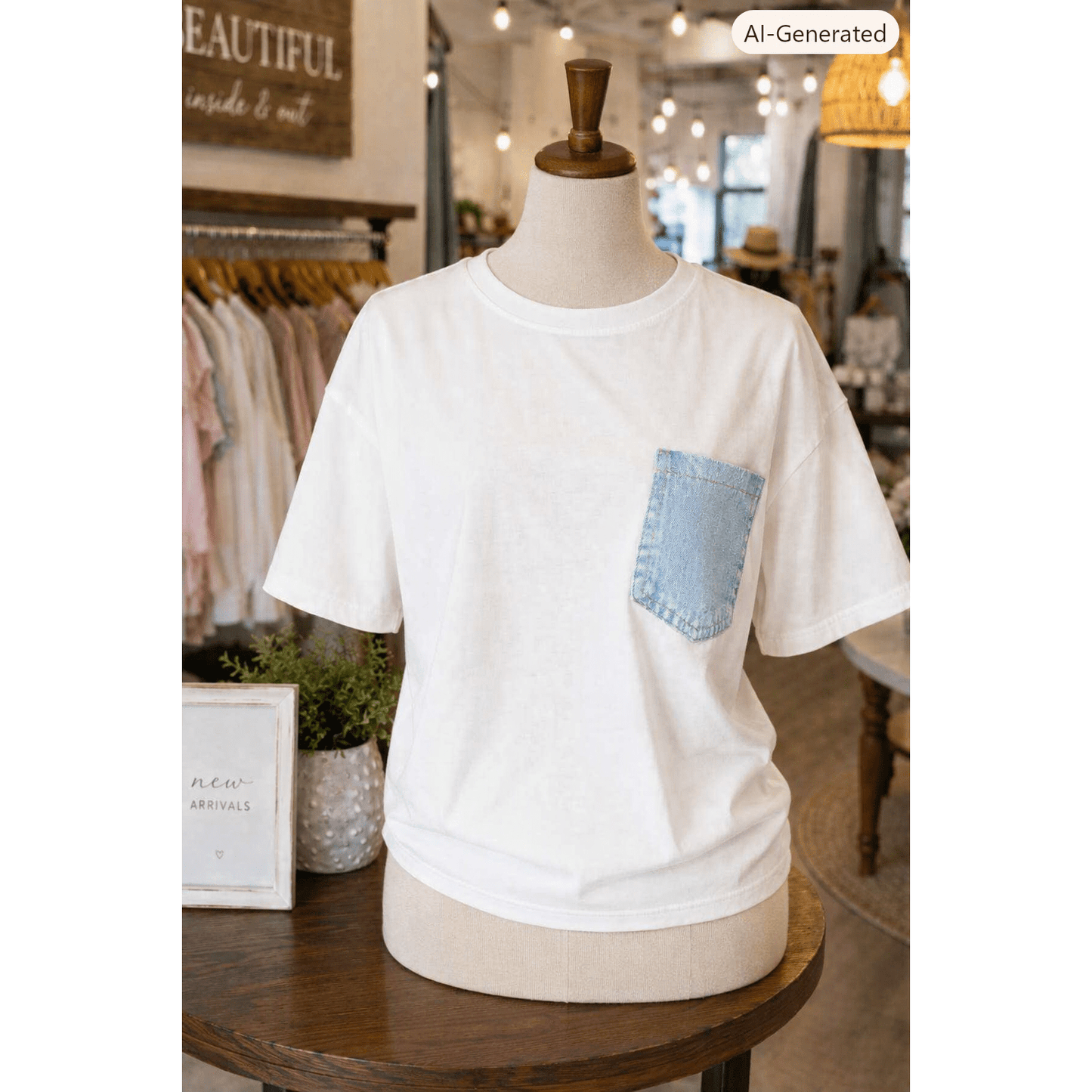 Jeanann White Color Block Chest Pocket Patched Casual Short Sleeve Top