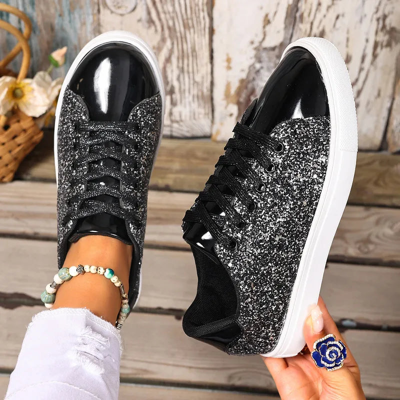 Glitter PU Leather Sneakers - 3 Colors