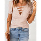 Layann Apricot Strappy Hollow-out Neck Rib Knit T Shirt