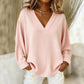 Bexlie Pink V Neck Loose Sweatshirt