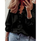 Claribel Black V Neck Ruffle Trim Blouse