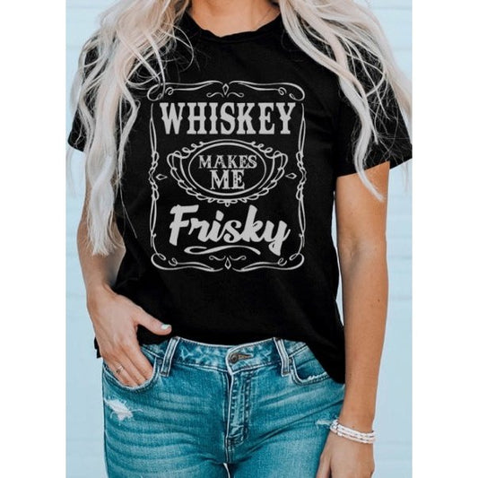 DESTASH WHISKEY Makes Me Frisky Print Crewneck Graphic Tee