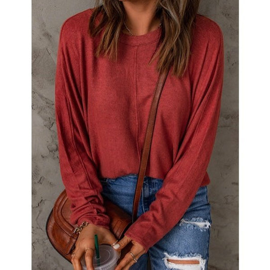 Taylyn Red Patchwork Long Sleeve Top  - Sizes S to 3X