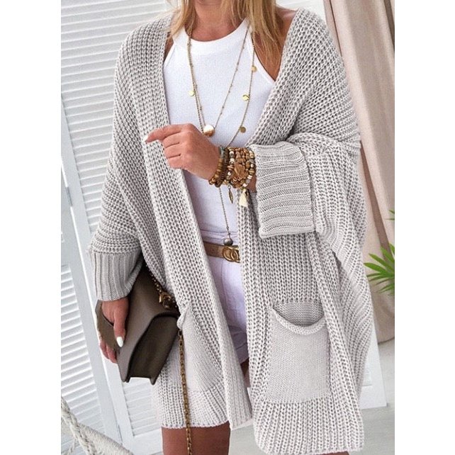 Jessika Grey Oversized Fold Over Sleeve Sweater Cardigan