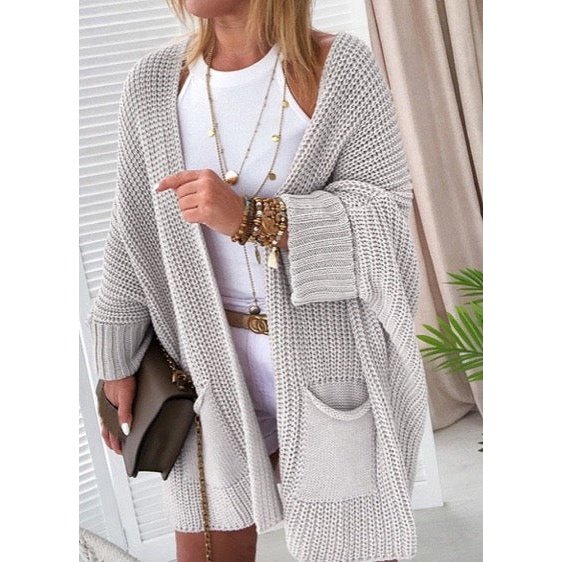 Jessika Grey Oversized Fold Over Sleeve Sweater Cardigan