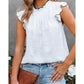 DESTASH Melony White Contrast Trim Ruffled Cap Sleeve Crew Neck Blouse