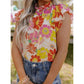 Ronda Yellow Multicolor Stand Collar Flutter Sleeves Floral Top