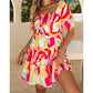 Serrano Multicolor Geometric Print Smocked Babydoll Mini Dress