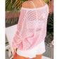 Israella Pink Knitted Eyelets Round Neck Long Sleeve Top