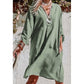 Viola Green Roll-tab Sleeve Flowy Casual Dress