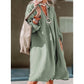 Viola Green Roll-tab Sleeve Flowy Casual Dress