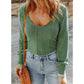 Poppie Green U Neck Textured Long Sleeve Top